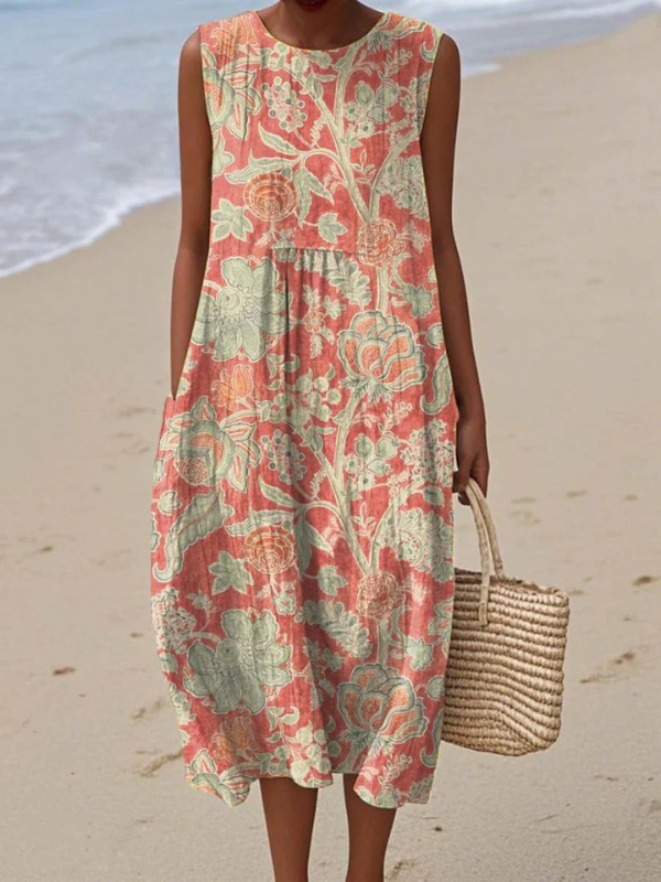 Ellen | Abito Midi Floreale in Cotone Intrecciato